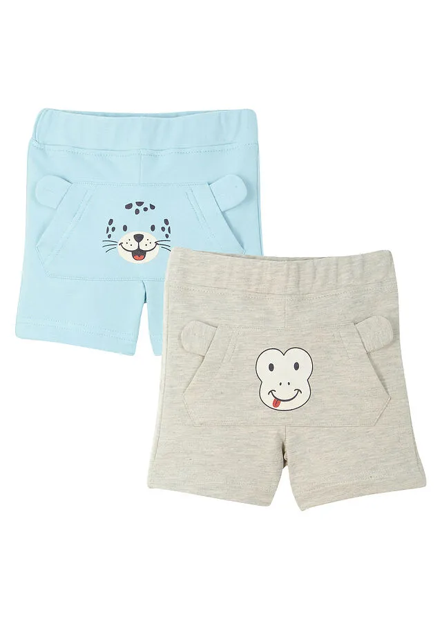 Pantalón corto de chándal para bebé en algodón orgánico (2 unidades) Azul topacio + natural jaspeado estampado